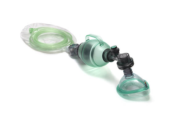 BVM resuscitator, paediatric 550ml bag detachable O2 reservoir bag with pressure relief valve (40cm H20), size 1 mask