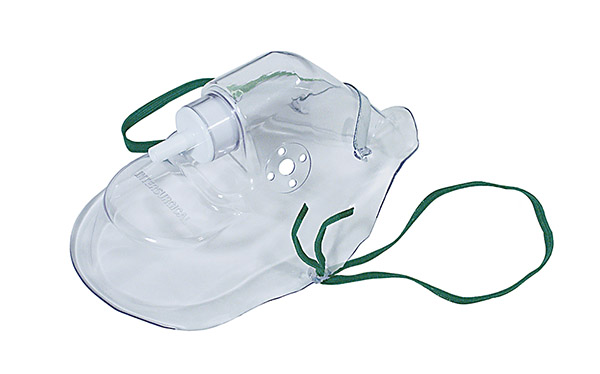 Adult, medium concentration oxygen mask with nose clip and earloops