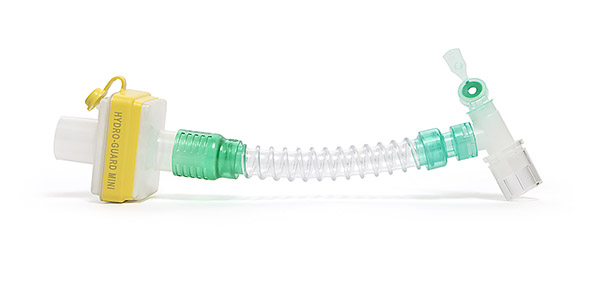 Hydro-Guard™ Mini breathing filter with luer port, smoothbore catheter mount, double swivel elbow and flip top cap