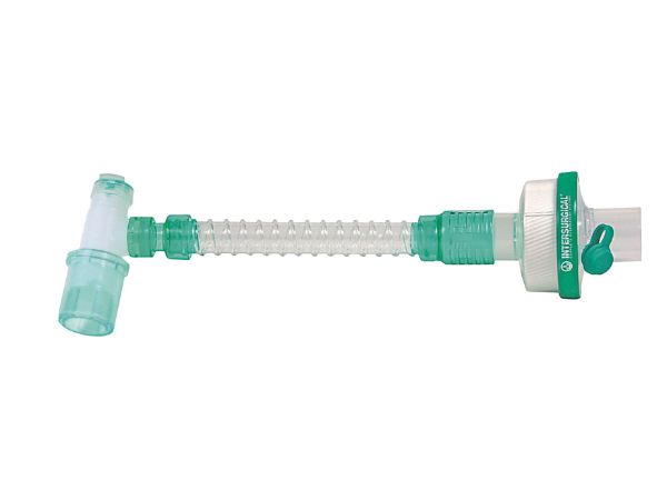 Inter-Therm™ HMEF with luer port, smoothbore catheter mount, double swivel elbowand double flip top cap - Sterile