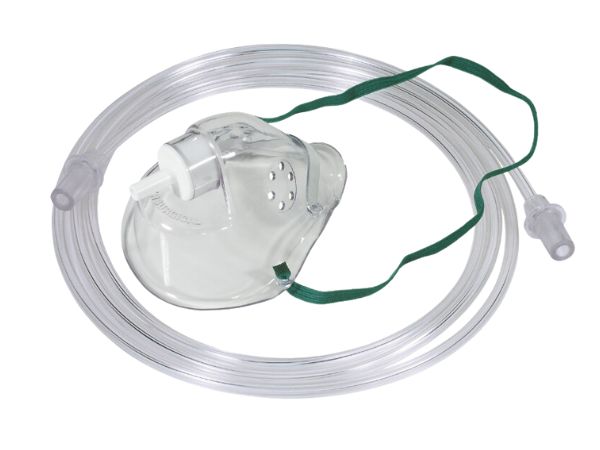 Paediatric, medium concentration oxygen mask with nose clip and tube, 1.8m