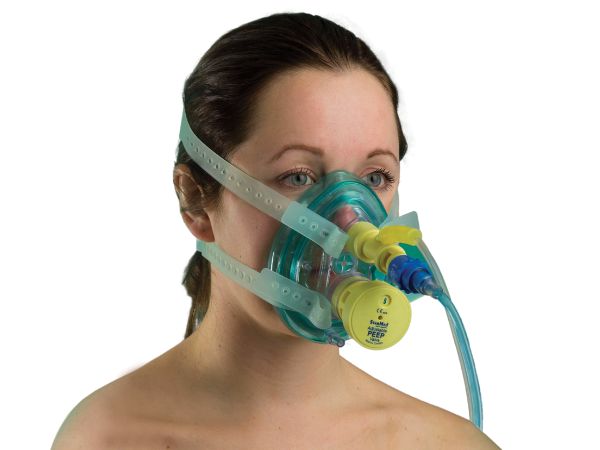 Ventumask CPAP mask with integral Venturi flow driver and adjustable PEEP valve, small/medium