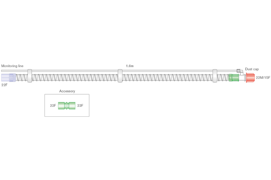 22mm Smoothbore bilevel breathing system with monitoring line and swivel patient connector. ≥ 1.6m