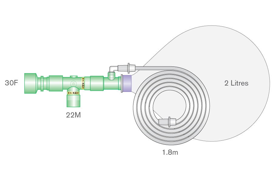 O₂/N₂O scavenging system for Livopan® demand valve with 2 L PVC bag, one way valves and oxygen tube, ≥ 1.8m