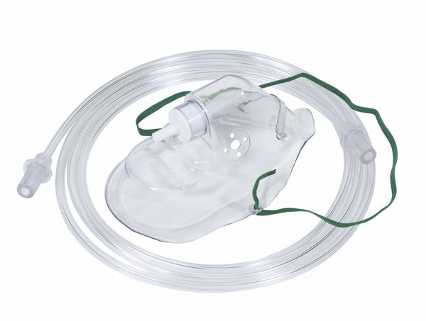 Adult, medium concentration oxygen mask with nose clip and tube, 1.8m