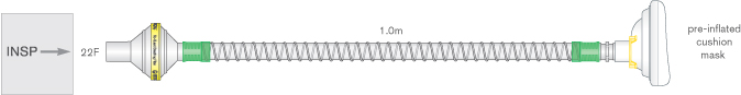 Smoothbore, small adult, cough assist breathing system, 1m