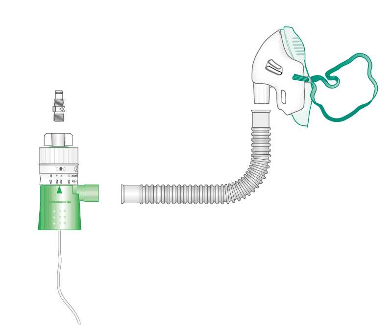 AquaMist™, humidifier nebuliser and adult Intersurgical EcoLite™ aerosol mask kit without bottle, with BOC® adaptor, 2.0m Flextube™