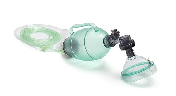 BVM resuscitator, small adult/paediatric, 1L bag with pressure relief valve (40cm H20), size 4 mask